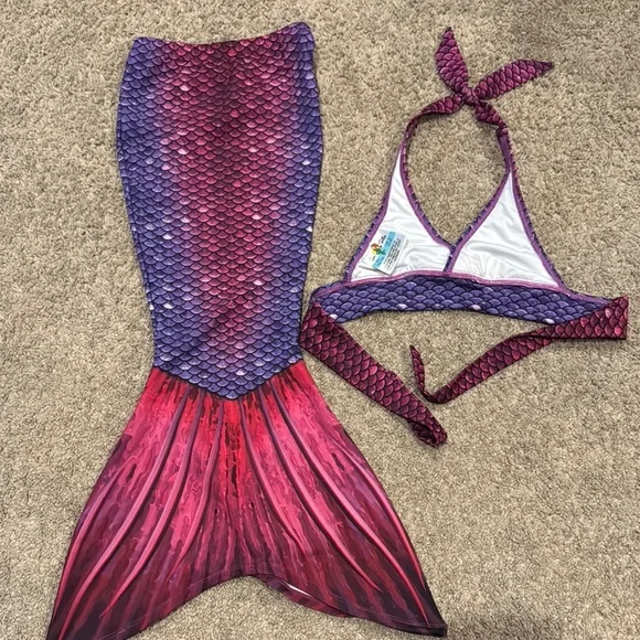 Sun Tails Purple and Pink Mermaid Tail Swimsuit Set - Picture 3 of 5